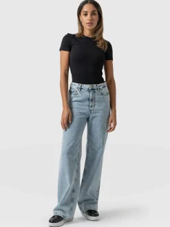 Fashion Saint and Sofia Adjustable Wide Leg Jeans - Pale Blue