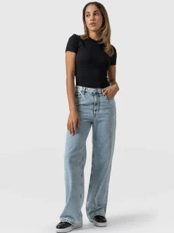 Fashion Saint and Sofia Adjustable Wide Leg Jeans - Pale Blue