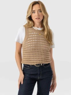 Fashion Saint and Sofia Adler Sleeveless Knit - Camel