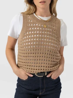 Fashion Saint and Sofia Adler Sleeveless Knit - Camel
