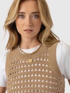 Fashion Saint and Sofia Adler Sleeveless Knit - Camel