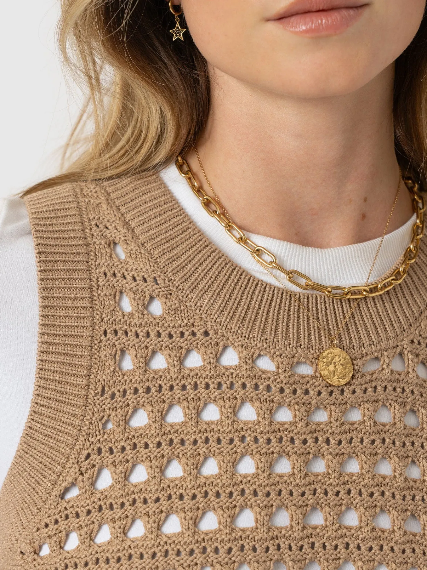 Fashion Saint and Sofia Adler Sleeveless Knit - Camel