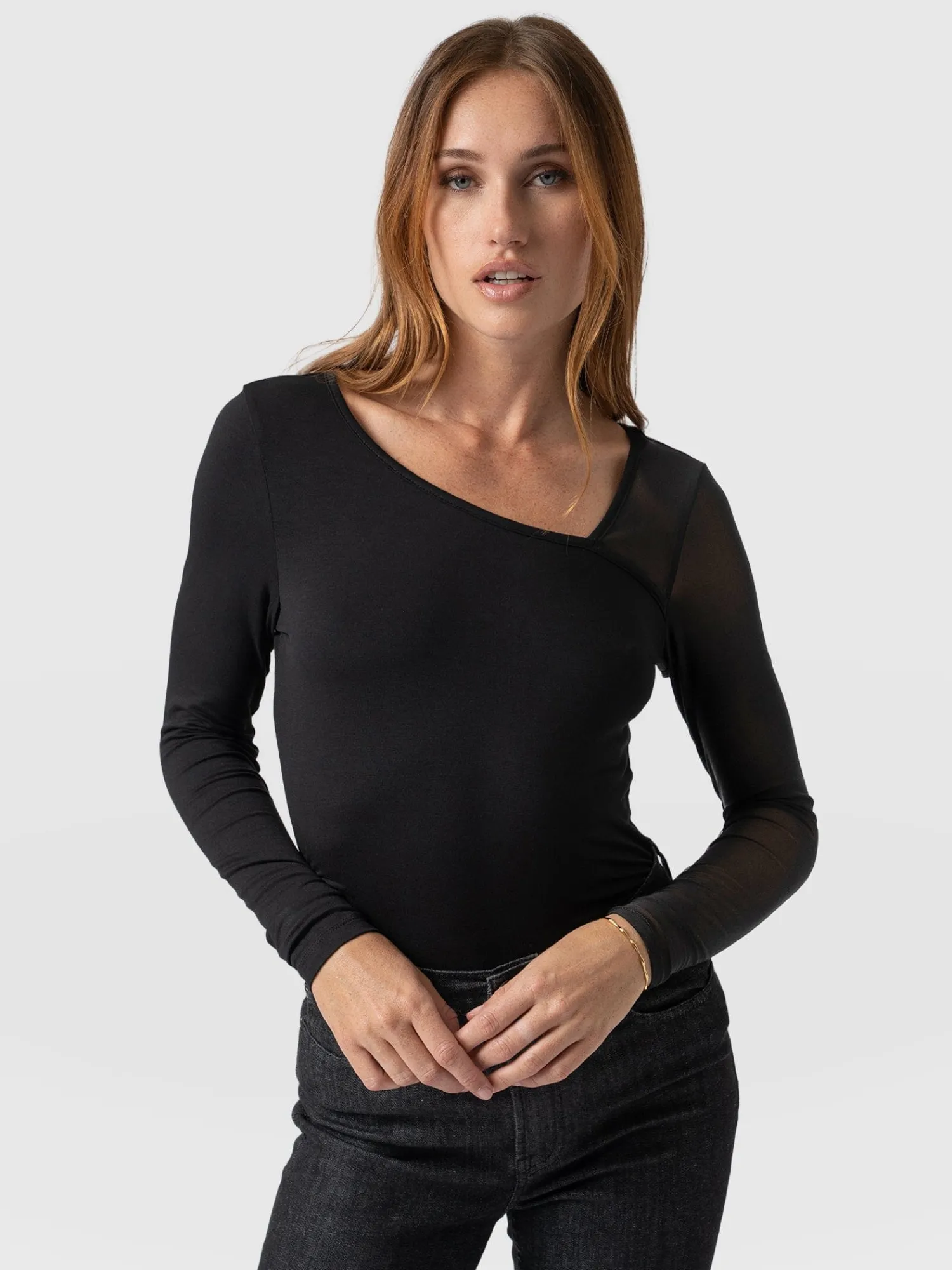 Clearance Saint and Sofia Aimee Cut Out Long Sleeve Tee - Black