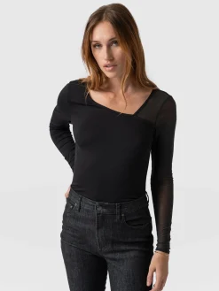 Clearance Saint and Sofia Aimee Cut Out Long Sleeve Tee - Black