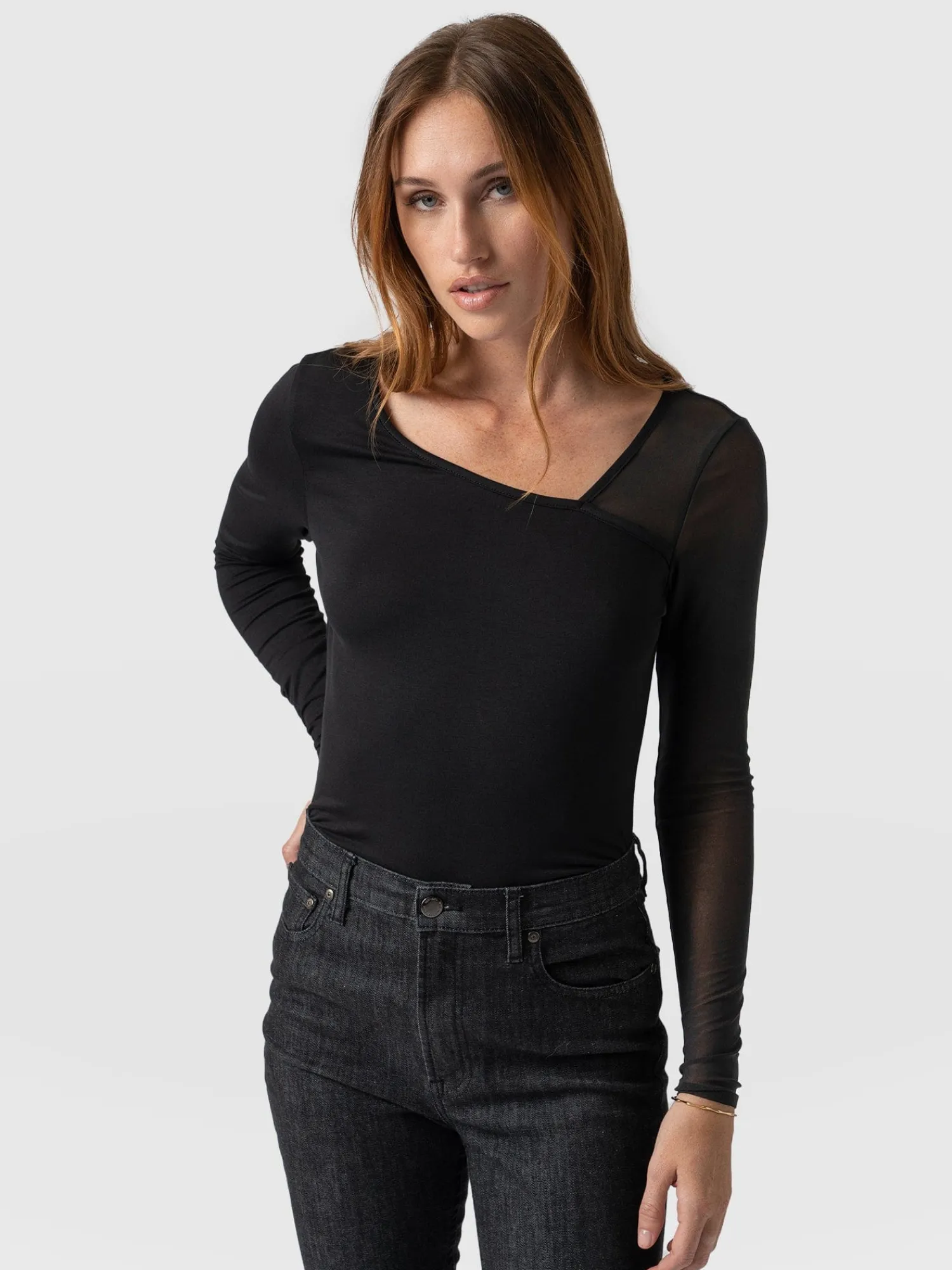 Clearance Saint and Sofia Aimee Cut Out Long Sleeve Tee - Black