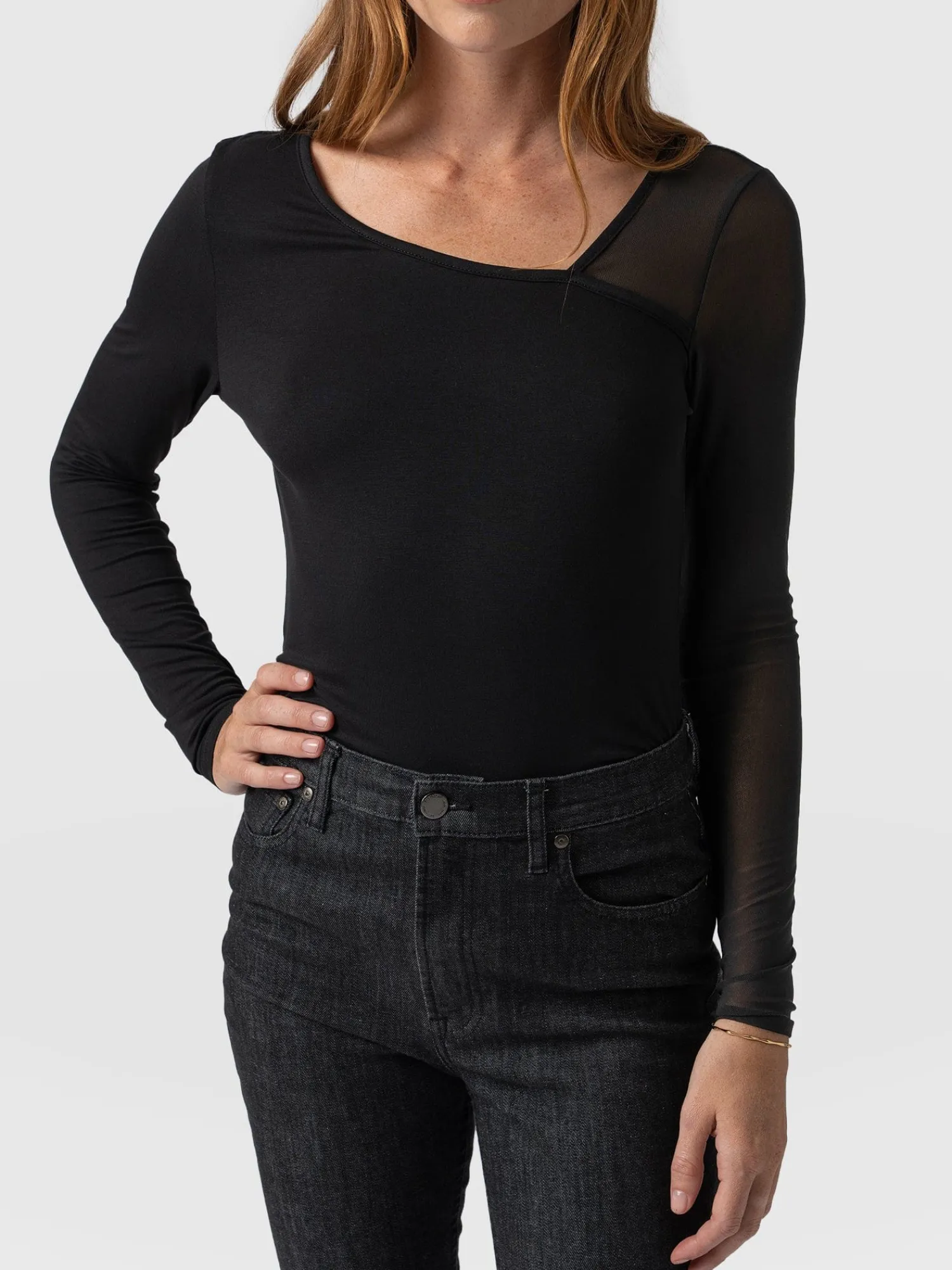 Clearance Saint and Sofia Aimee Cut Out Long Sleeve Tee - Black