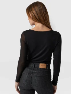 Clearance Saint and Sofia Aimee Cut Out Long Sleeve Tee - Black
