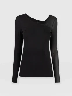 Clearance Saint and Sofia Aimee Cut Out Long Sleeve Tee - Black