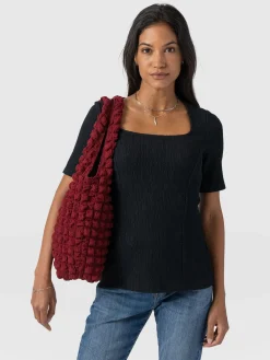 Fashion Saint and Sofia Akia Short Sleeve Tee - Black Textured