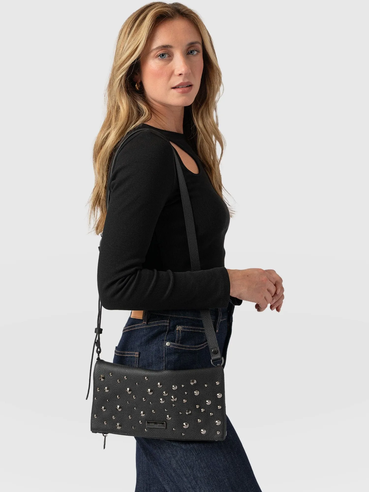 Clearance Saint and Sofia Alexis Studded Clutch - Black