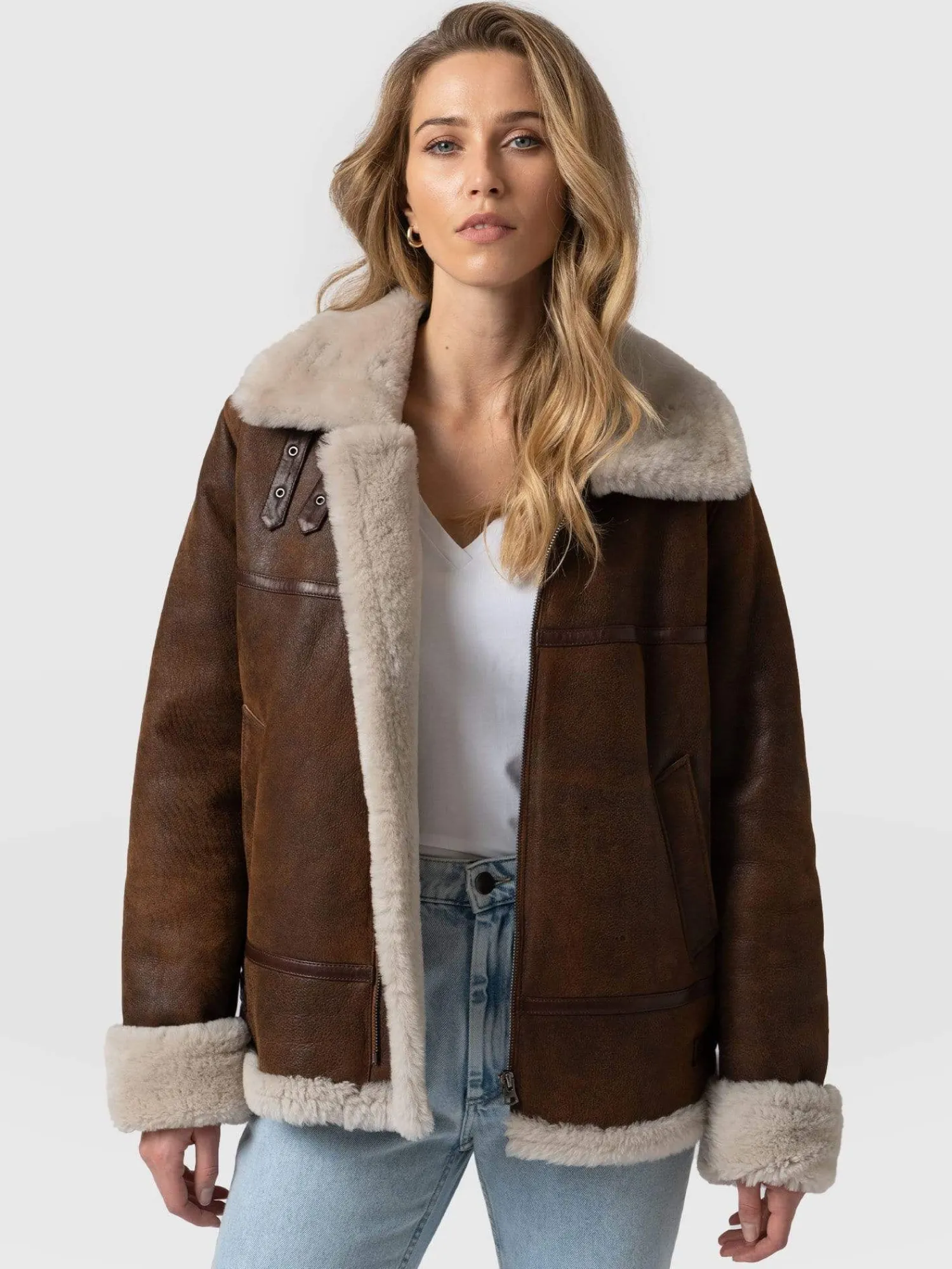 Online Saint and Sofia Amelia Aviator Jacket - Brown