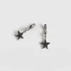 Hot Saint and Sofia Astral Star Charm Drop Huggie Earrings - Silver/Black