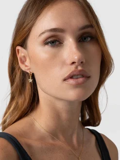 Outlet Saint and Sofia Astral Star Charm Drop Huggie Earrings - Gold