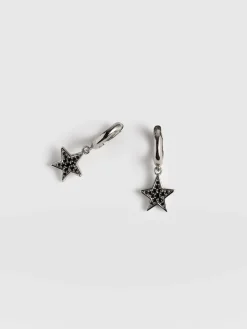 Hot Saint and Sofia Astral Star Charm Drop Huggie Earrings - Silver/Black