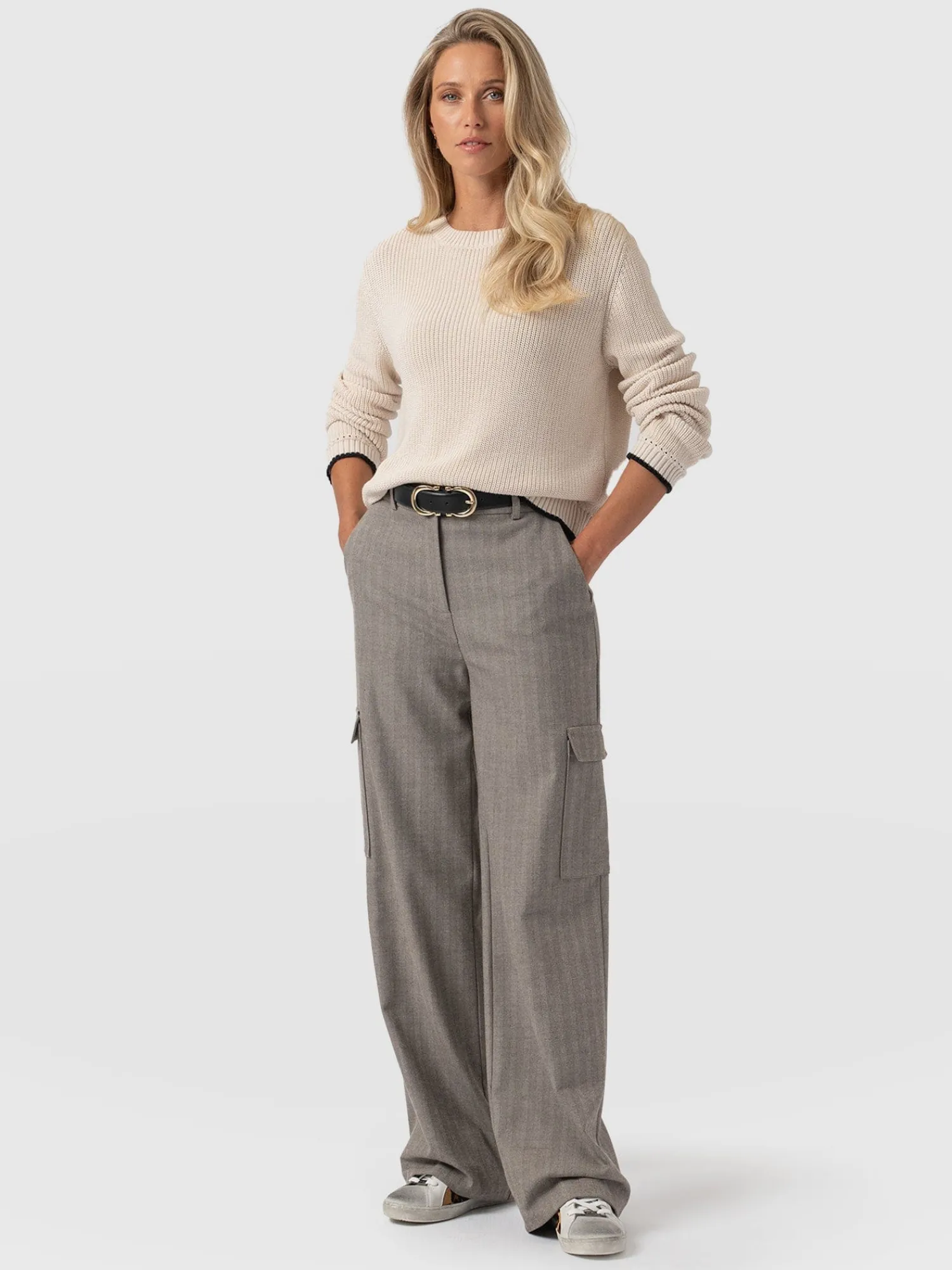 Best Saint and Sofia Astrid Cargo Pant - Brown Herringbone