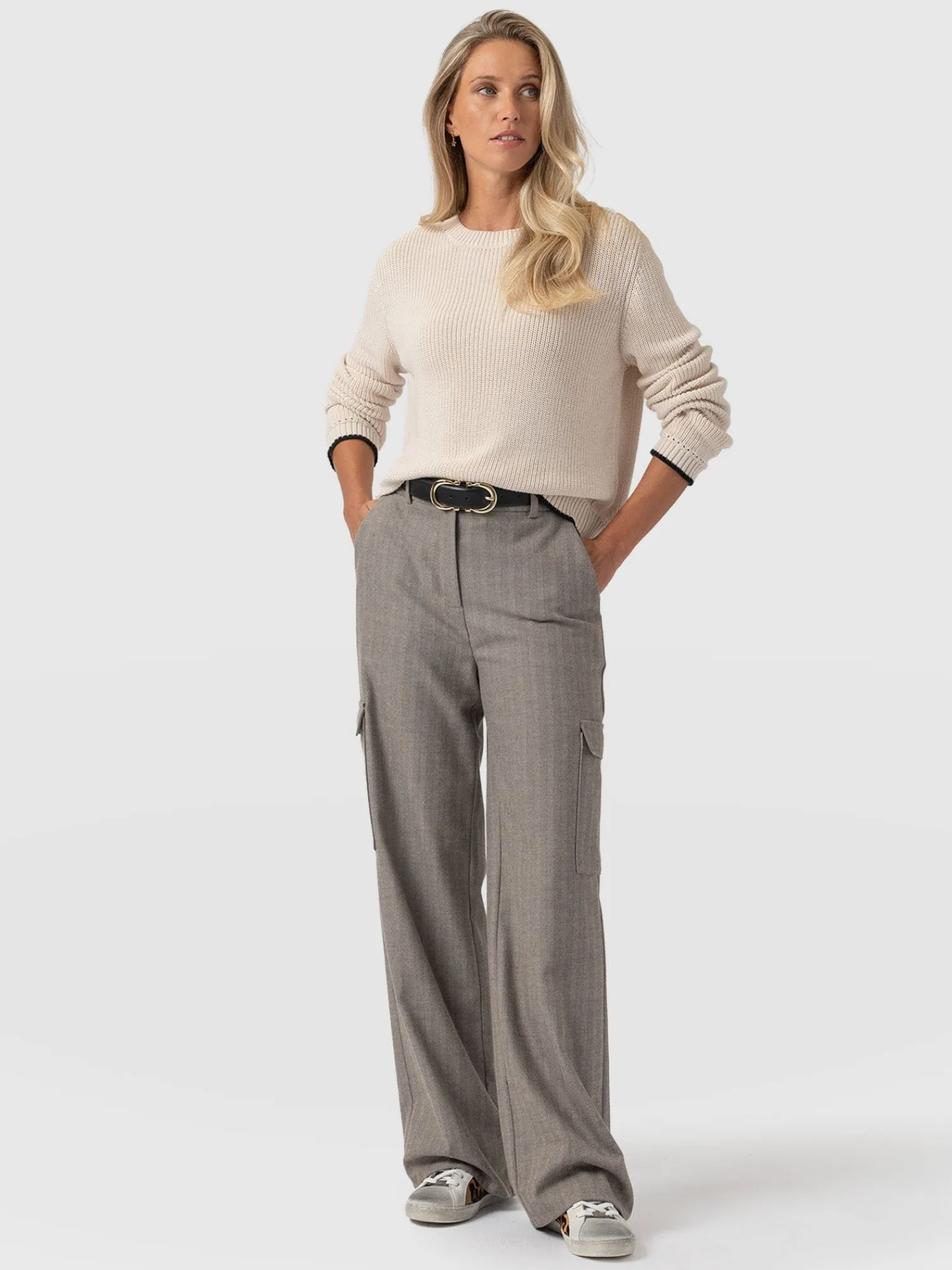 Best Saint and Sofia Astrid Cargo Pant - Brown Herringbone
