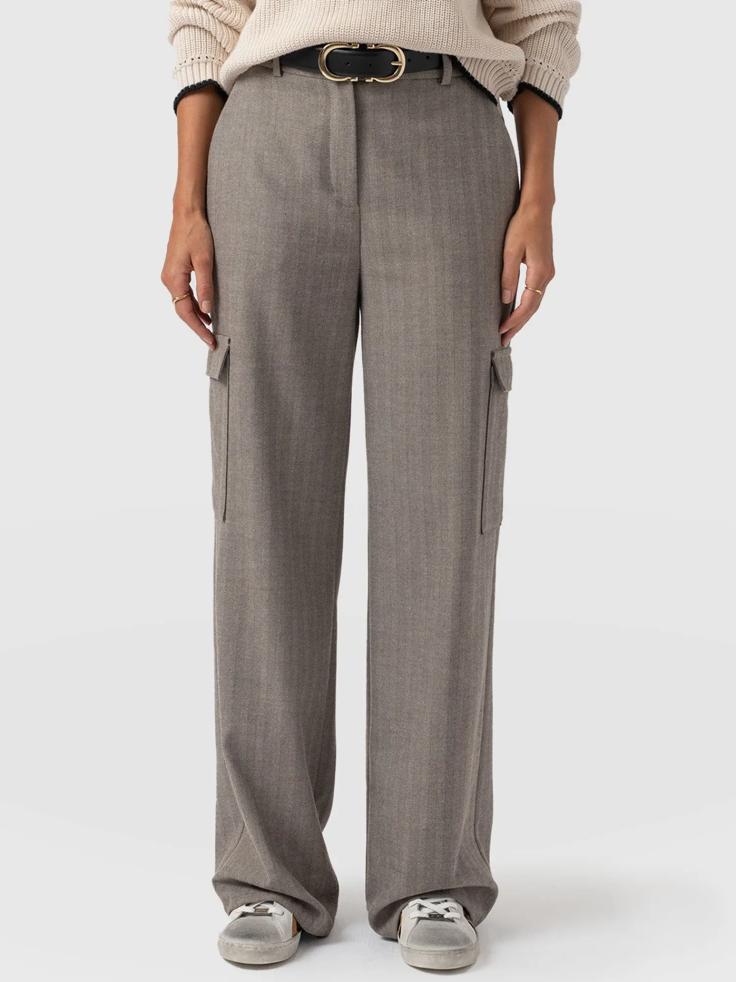 Best Saint and Sofia Astrid Cargo Pant - Brown Herringbone