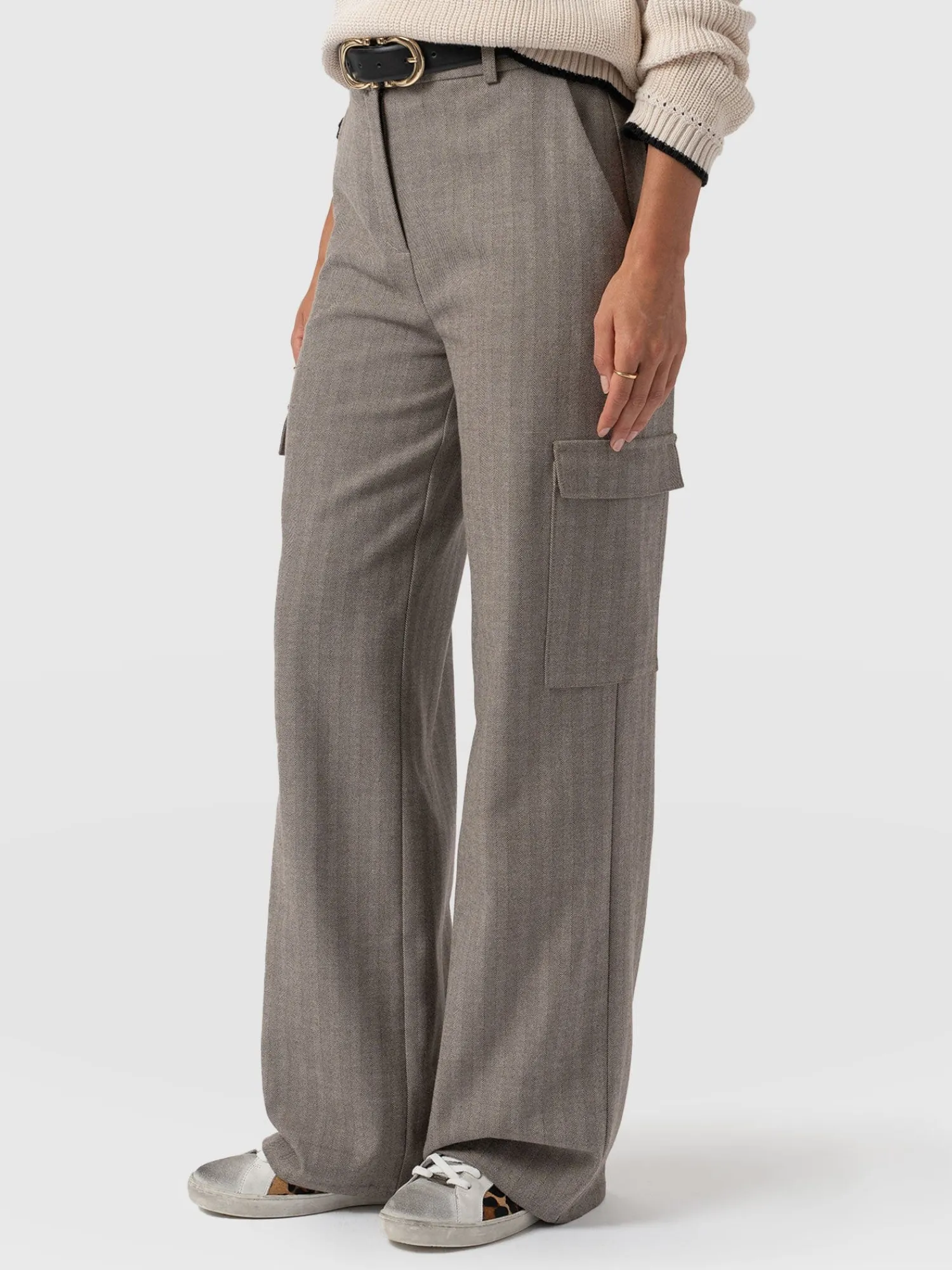 Best Saint and Sofia Astrid Cargo Pant - Brown Herringbone