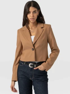 Hot Saint and Sofia Astrid Crop Blazer - Camel