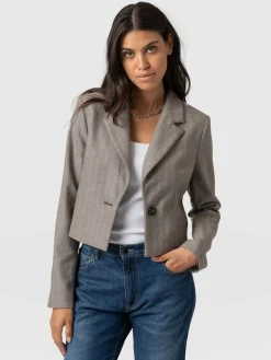 Hot Saint and Sofia Astrid Cropped Blazer - Brown Herringbone