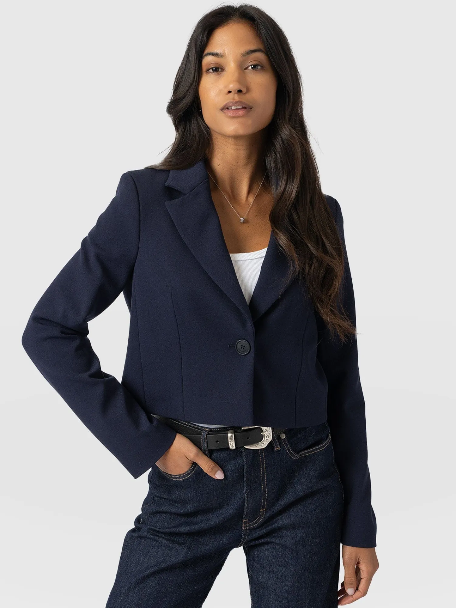 New Saint and Sofia Astrid Cropped Blazer - Navy