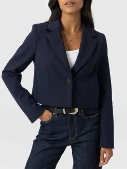 New Saint and Sofia Astrid Cropped Blazer - Navy