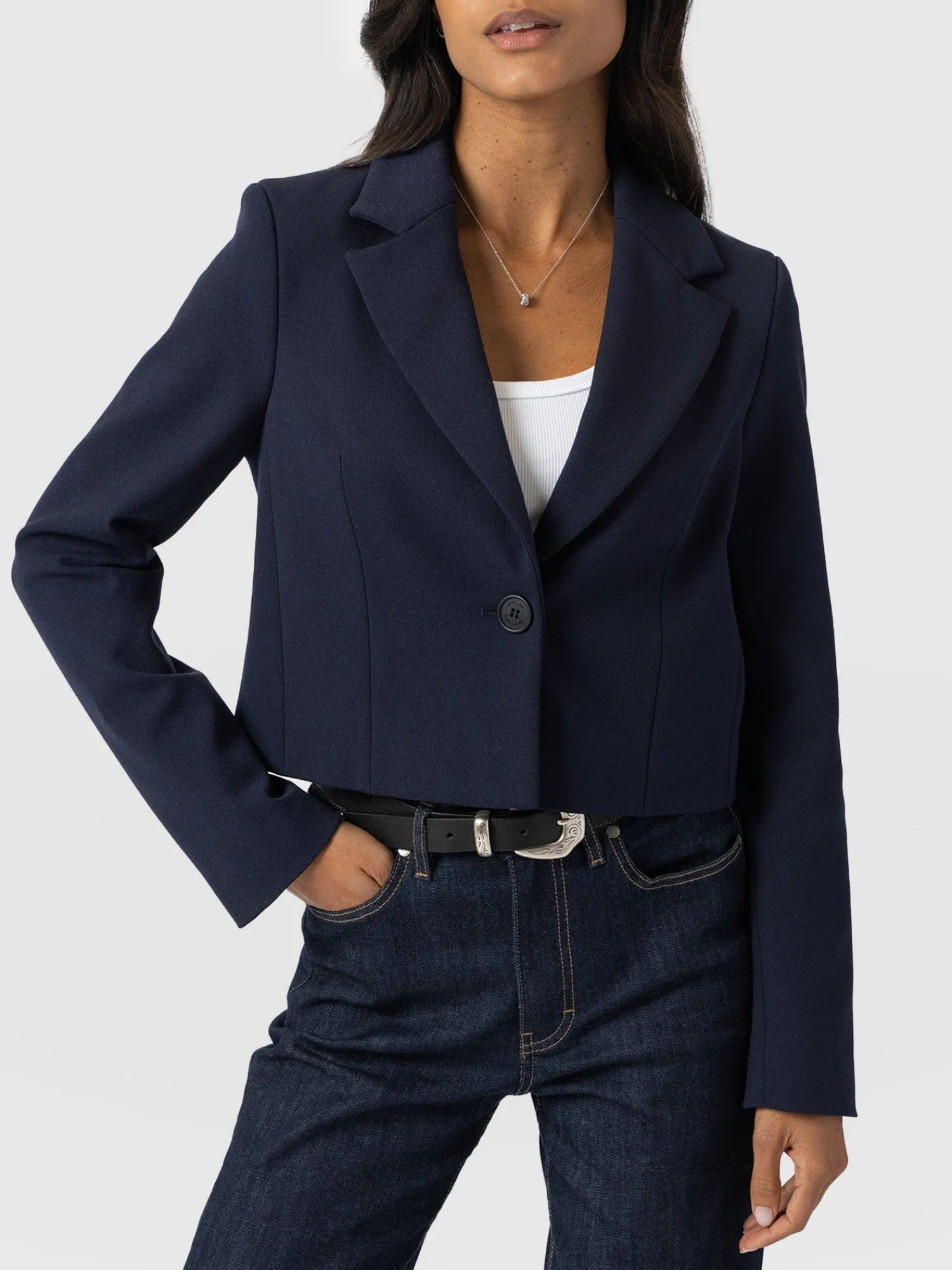New Saint and Sofia Astrid Cropped Blazer - Navy