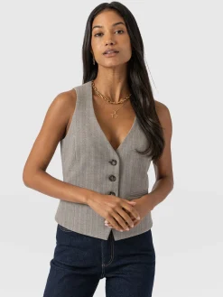 Sale Saint and Sofia Astrid Vest - Brown Herringbone