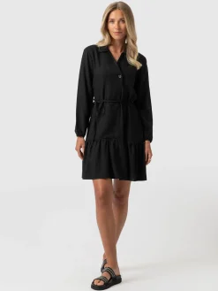 Fashion Saint and Sofia Aurelia Mini Linen Dress - Black