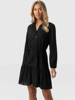 Fashion Saint and Sofia Aurelia Mini Linen Dress - Black