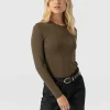 Fashion Saint and Sofia Austen Crew Neck Long Sleeve Tee - Khaki