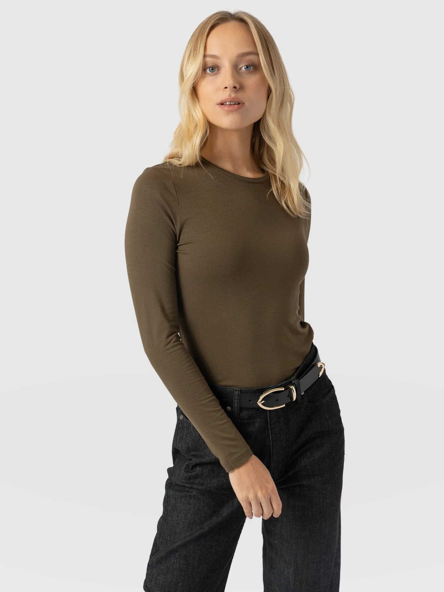 Fashion Saint and Sofia Austen Crew Neck Long Sleeve Tee - Khaki