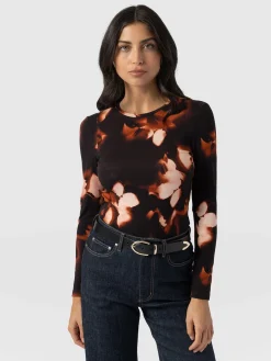 Outlet Saint and Sofia Austen Crew Neck Long Sleeve Tee - Orange Aurora