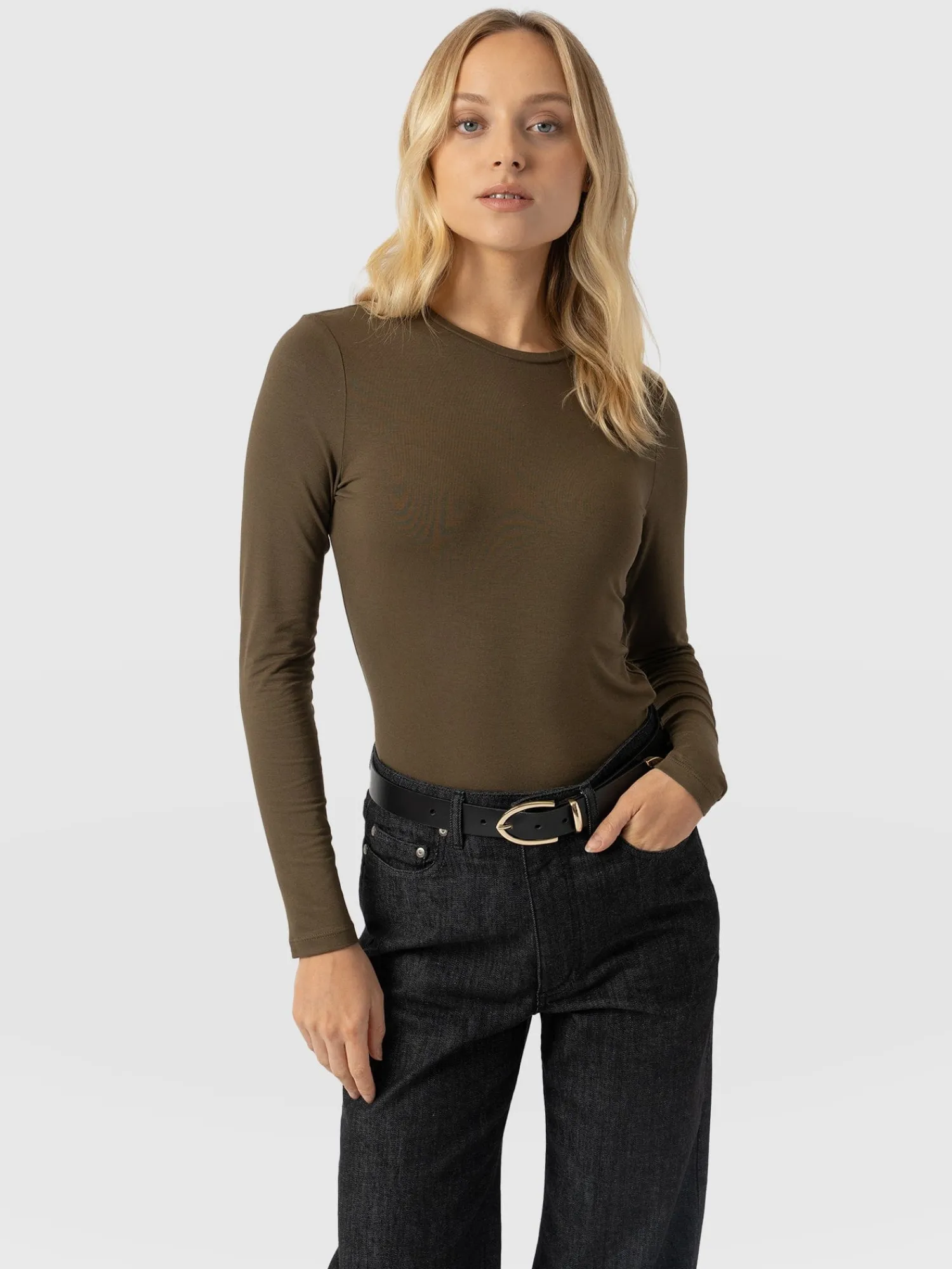 Fashion Saint and Sofia Austen Crew Neck Long Sleeve Tee - Khaki