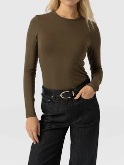 Fashion Saint and Sofia Austen Crew Neck Long Sleeve Tee - Khaki