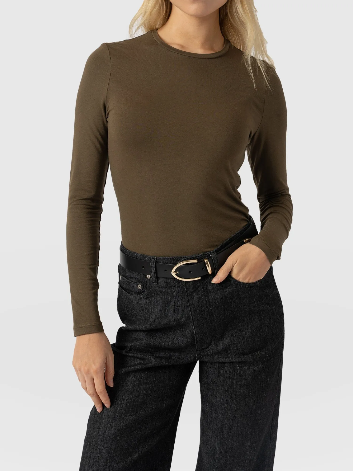 Fashion Saint and Sofia Austen Crew Neck Long Sleeve Tee - Khaki