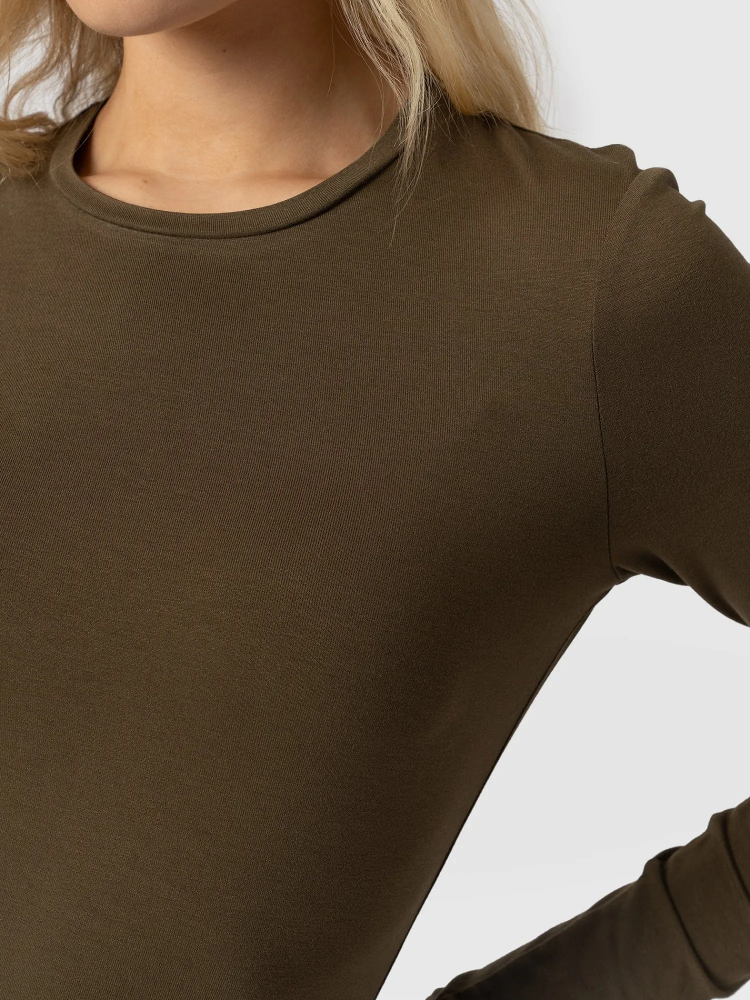 Fashion Saint and Sofia Austen Crew Neck Long Sleeve Tee - Khaki