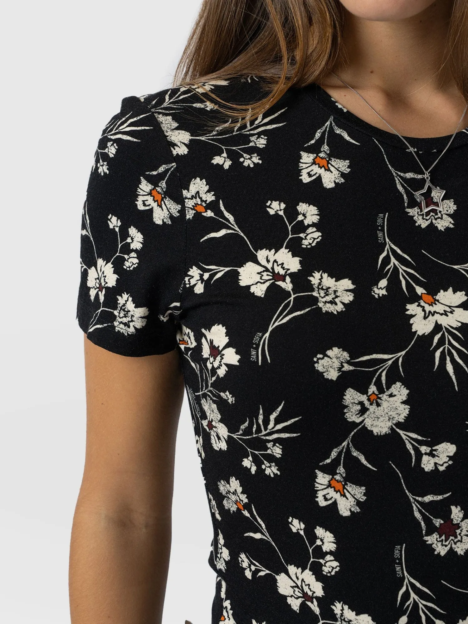 Online Saint and Sofia Austen Crew Neck Tee Short Sleeve - Black Spring Floral
