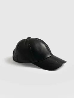 New Saint and Sofia Avalon Leather Baseball Cap - Black