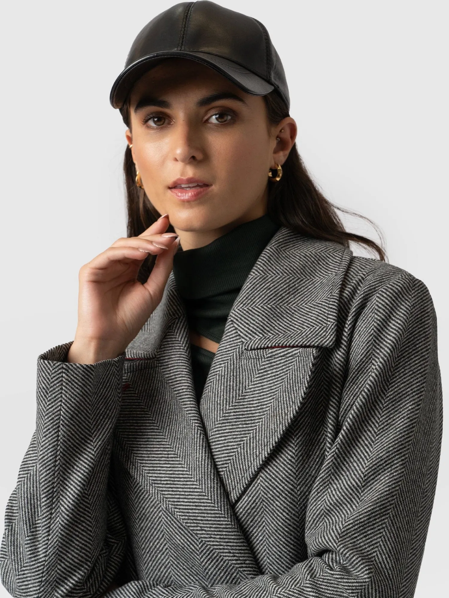 New Saint and Sofia Avalon Leather Baseball Cap - Black