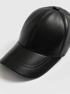 New Saint and Sofia Avalon Leather Baseball Cap - Black