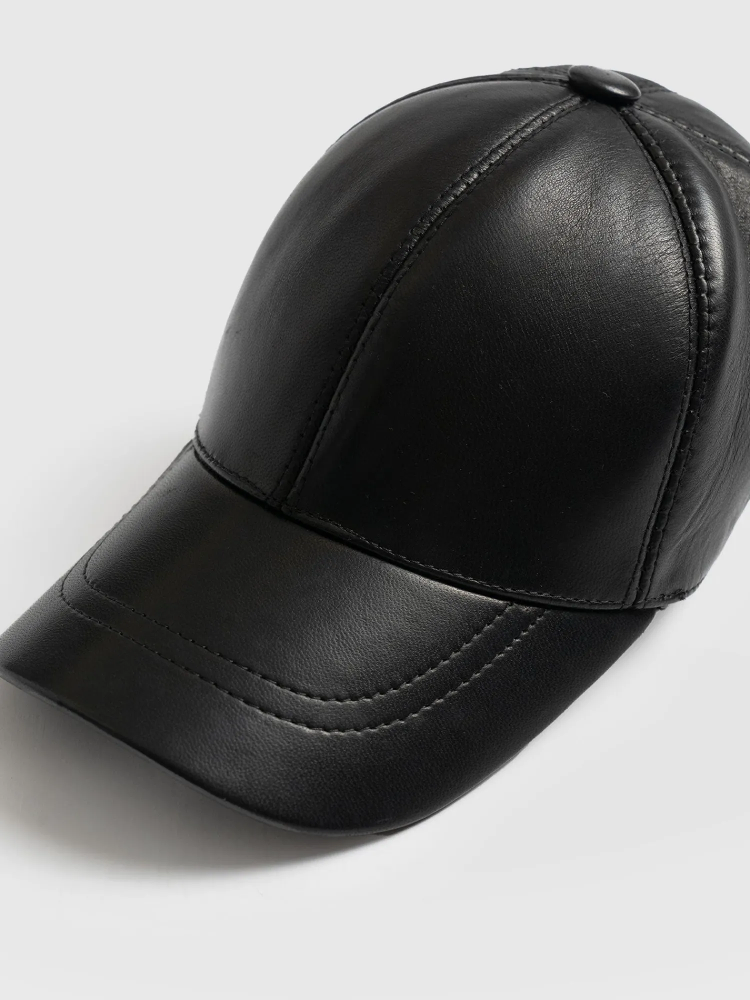 New Saint and Sofia Avalon Leather Baseball Cap - Black