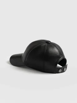 New Saint and Sofia Avalon Leather Baseball Cap - Black