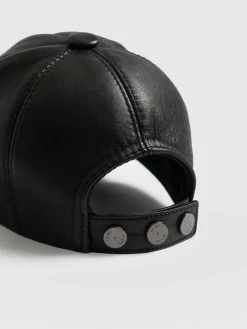 New Saint and Sofia Avalon Leather Baseball Cap - Black