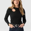 Best Saint and Sofia Axel Cut Out Long Sleeve Tee - Black