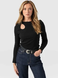 Best Saint and Sofia Axel Cut Out Long Sleeve Tee - Black