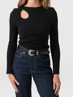 Best Saint and Sofia Axel Cut Out Long Sleeve Tee - Black