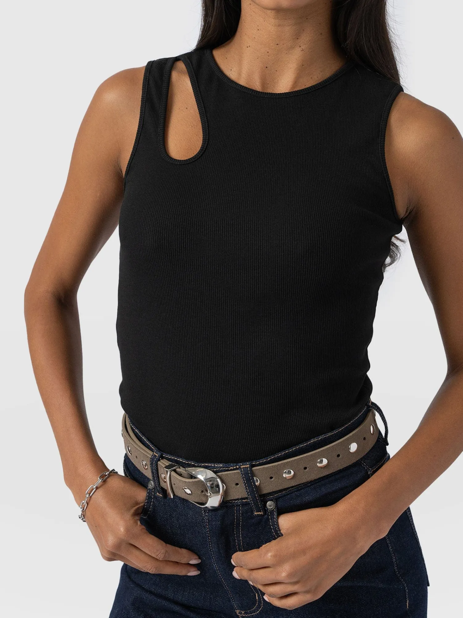 New Saint and Sofia Axel Cut Out Vest - Black