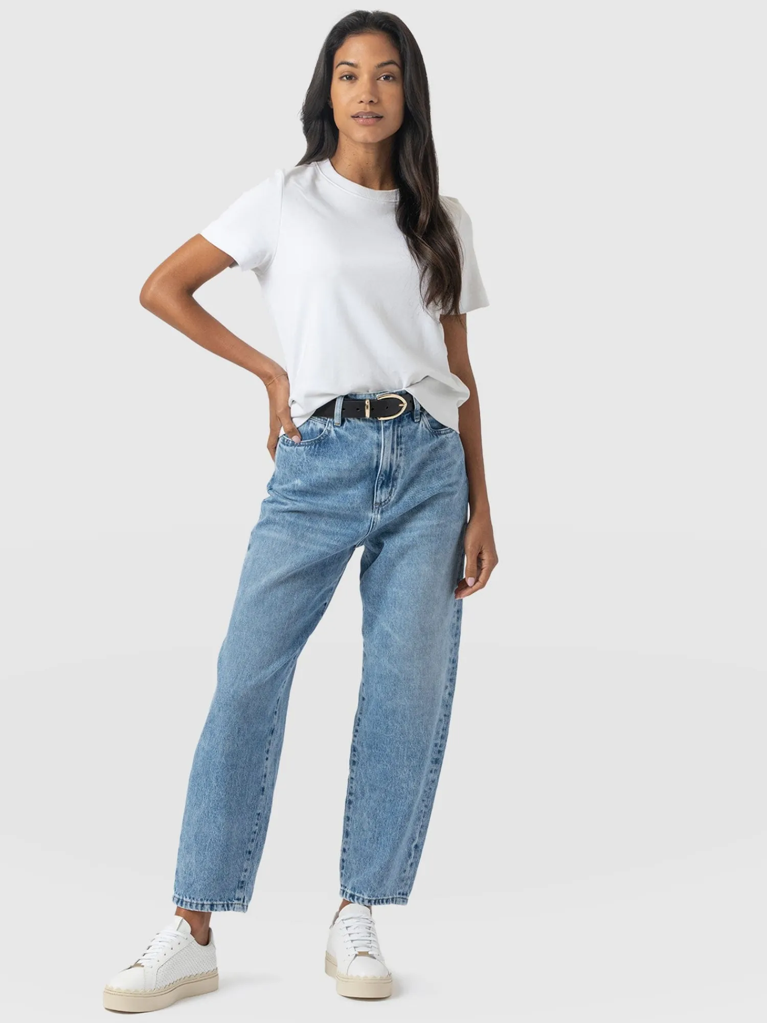 Sale Saint and Sofia Barrel Leg Jean - Mid Blue