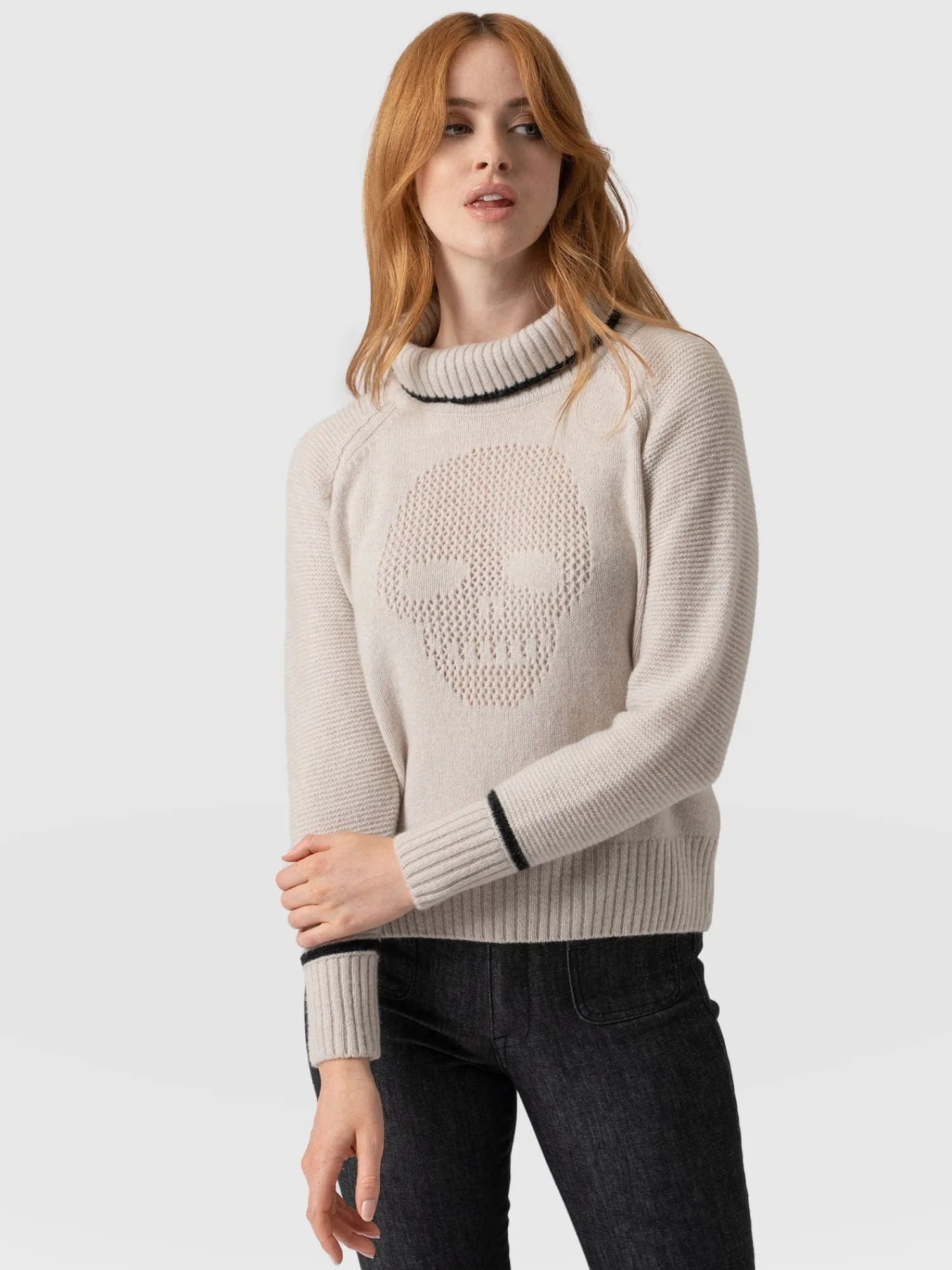Fashion Saint and Sofia Blake Cashmere Skull Sweater - Cream